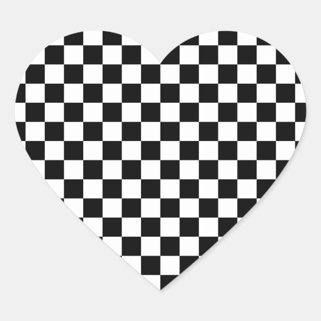 Black and White Checkered Squares Heart Sticker (Front)