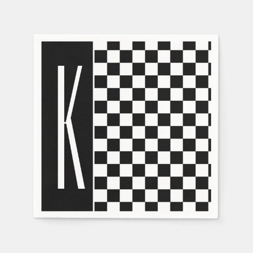 Black and White Checkered Squares Paper Napkins