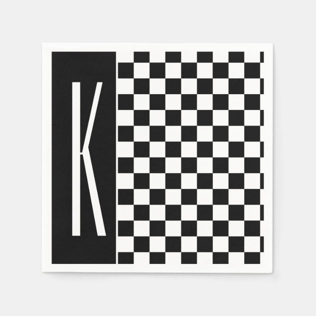 Black and White Checkered Squares Paper Napkins (Front)