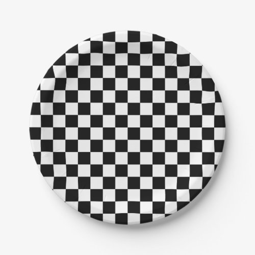 Black and White Checkered Squares Paper Plates