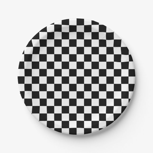 Black and White Checkered Squares Paper Plates (Front)