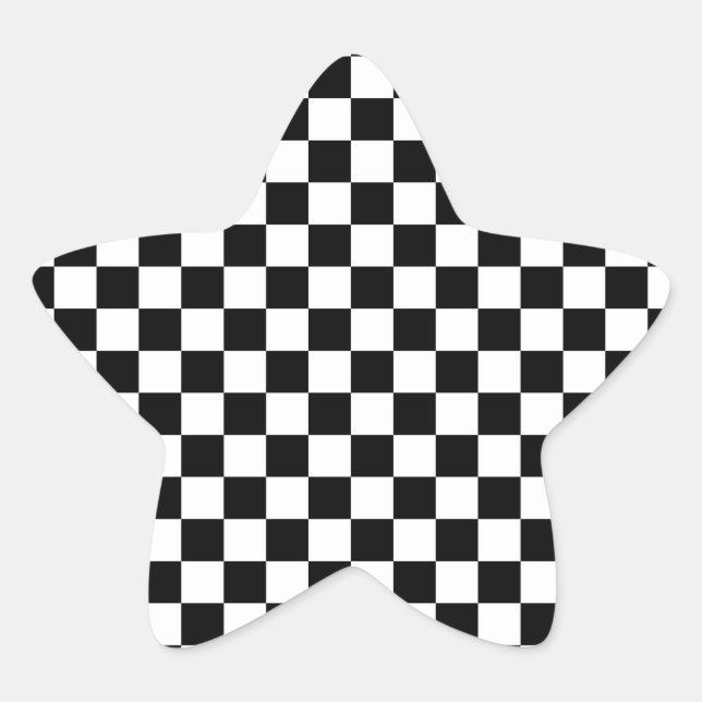 Black and White Checkered Squares Star Sticker (Front)