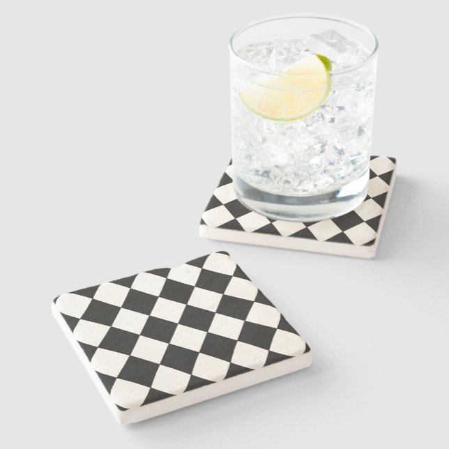 Black and White Checkered Stone Coaster (Side)
