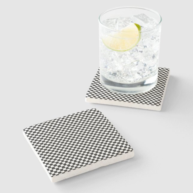 Black and white checkered  stone coaster (Side)