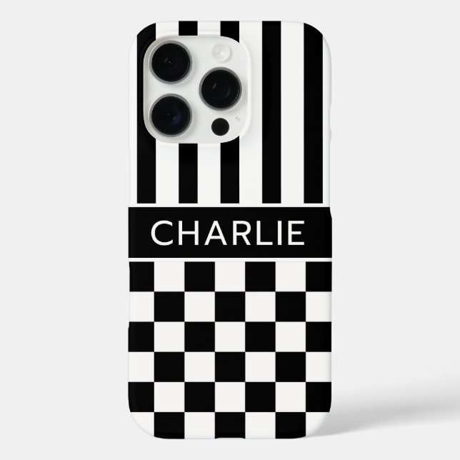 Black and White Checkered Striped Personalized Case-Mate iPhone Case (Back)