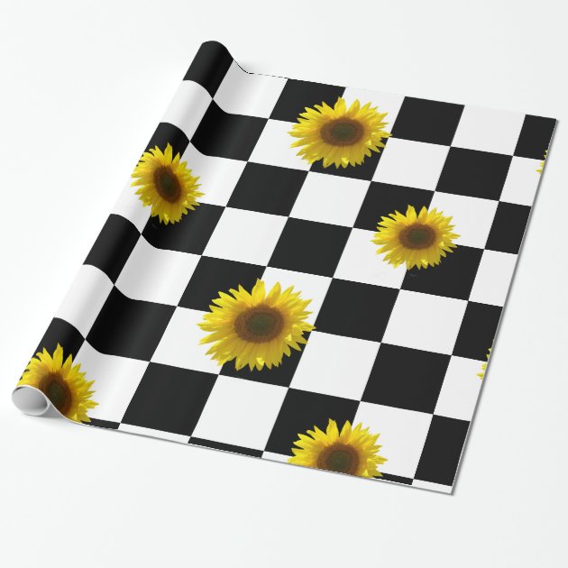 black and white checkered with sunflowers