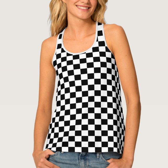 Black and White Checkered Tank Top Womens  (Front)