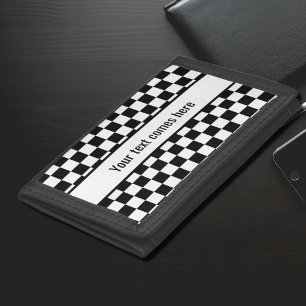 Black and white checkered tri-fold wallet