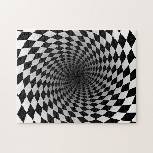 Black and White Checkered Vortex Optical Illusion Jigsaw Puzzle