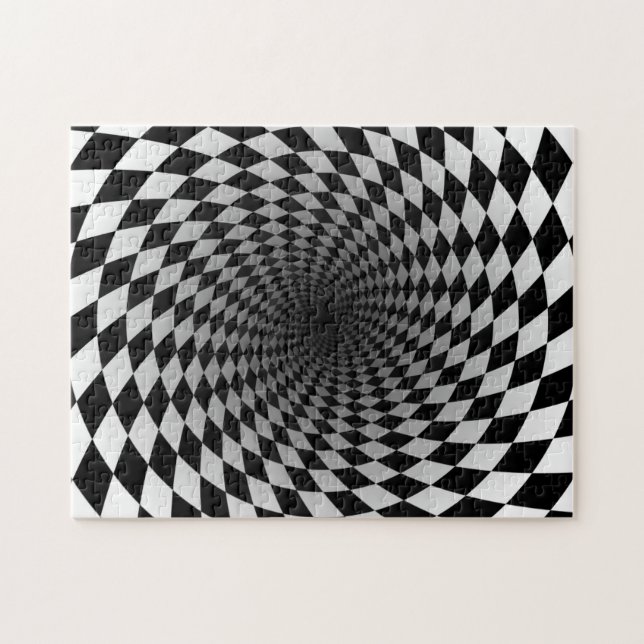 Black and White Checkered Vortex Optical Illusion Jigsaw Puzzle (Horizontal)