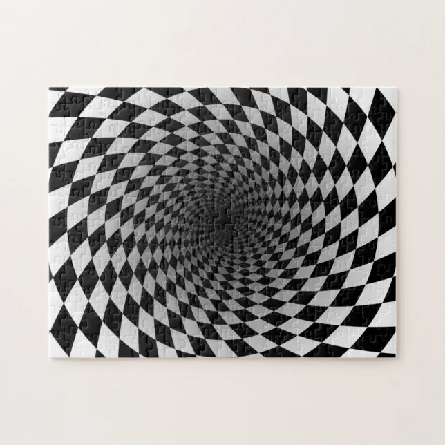 Black and White Checkered Vortex Optical Illusion Jigsaw Puzzle Zazzle