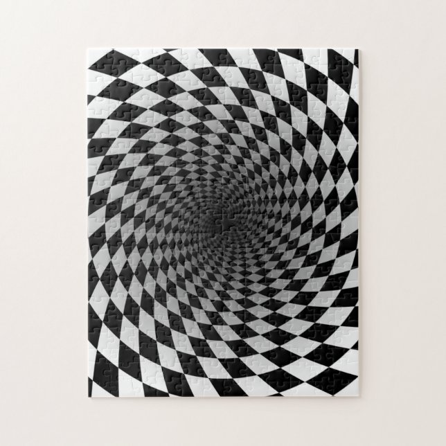 Black and White Checkered Vortex Optical Illusion Jigsaw Puzzle