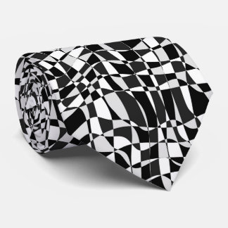 Black and White Checkered Warp Pattern Neck Tie