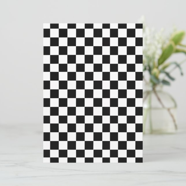 Black and White Checkered Wedding Invitation (Standing Front)