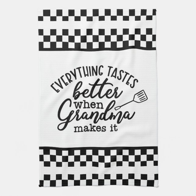 Black and White Checkered with Quote Kitchen Towel (Vertical)