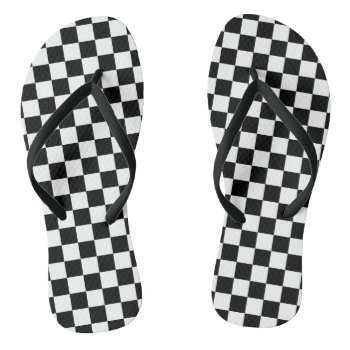Black And White Checkers At The Beach Flip Flops by ObjetDArt at Zazzle