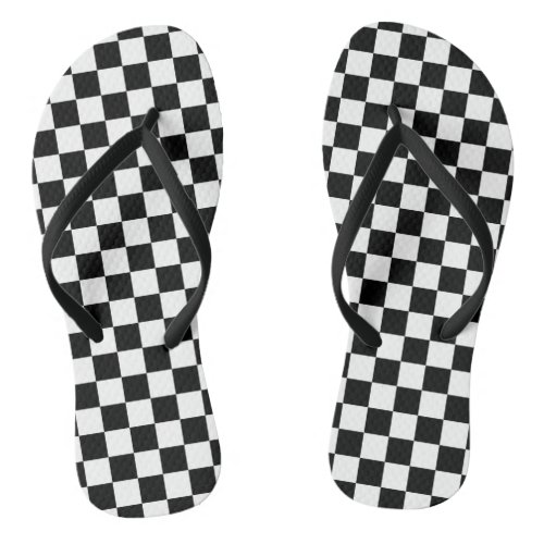 Black and White Checkers at the Beach Flip Flops