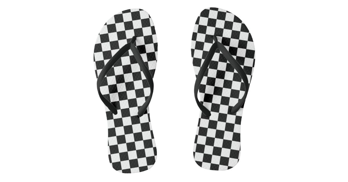 Black and White Checkers at the Beach Flip Flops | Zazzle