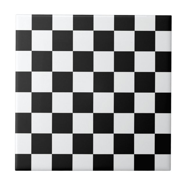 Black And White Checkers Ceramic Tile (Front)