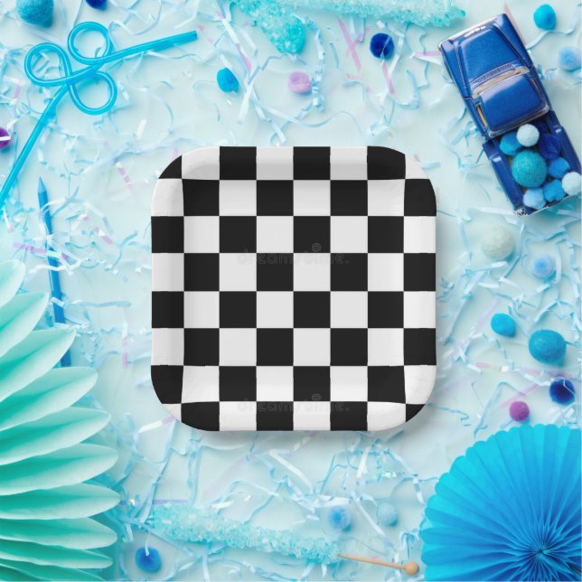 Black and White Checkers Paper Plate (Party)