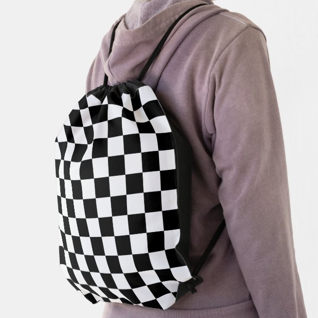 Black and White Checks Drawstring Bag (Insitu)