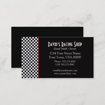 Black And White Checks Red Stripe Business Card by dmboyce at Zazzle