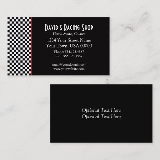 Customizable Black and White Checks Red Stripe Business Card