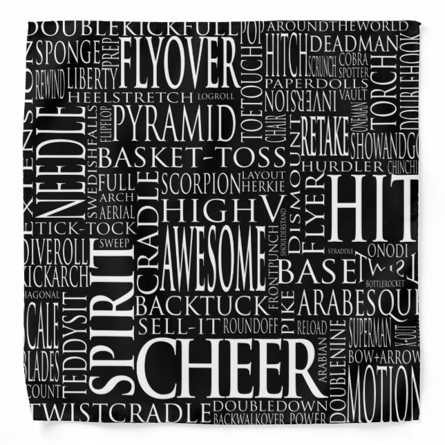 Black and White Cheerleading Words Bandana (Front)