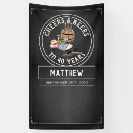 Black And White Cheers And Beers 40th Birthday Banner