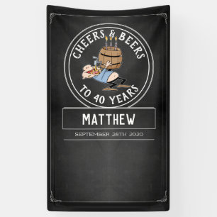Black And White Cheers And Beers 40th Birthday Banner