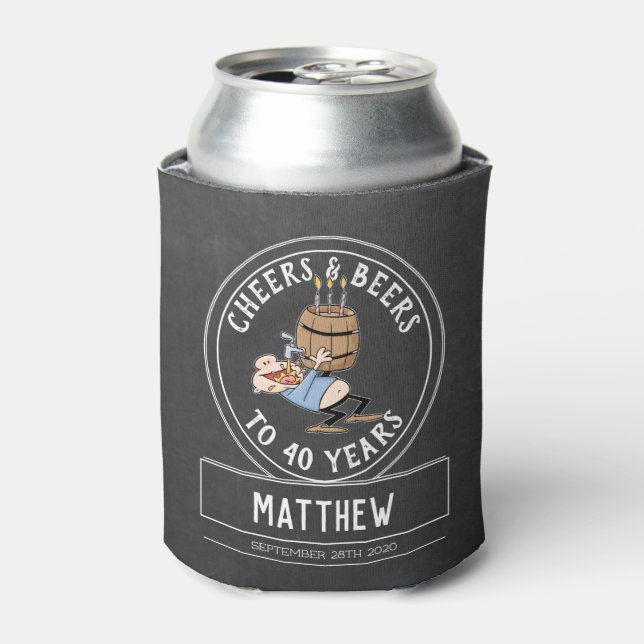 Black And White Cheers And Beers 40th Birthday Can Cooler (Can Front)