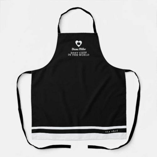 black and white chef apron with her name