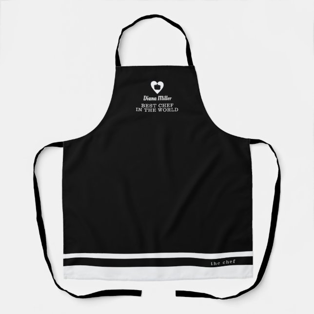 black and white chef apron with her name (Front)