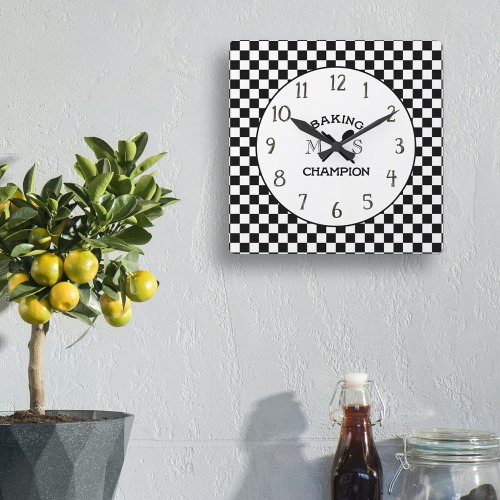 Black and White Chef Check Kitchen Clock
