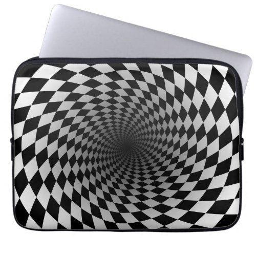 Black and White Chekered Vortex  Optical Illusion Laptop Sleeve