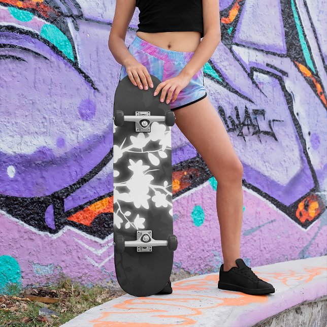 Black And White Cherry Blossom Skateboard (Creator Uploaded)
