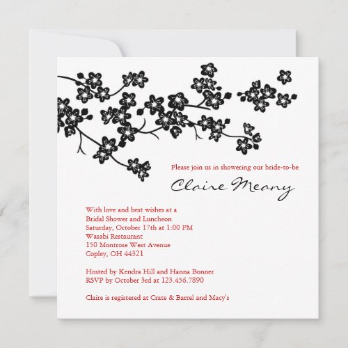 Black and White Cherry Blossoms Custom Invites
