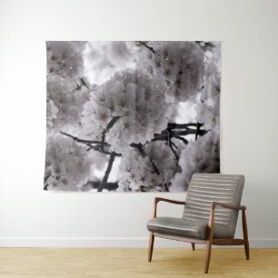 Black and White Cherry Blossoms Tapestry