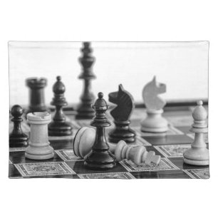 Black and White Chess Board and Players Cloth Placemat