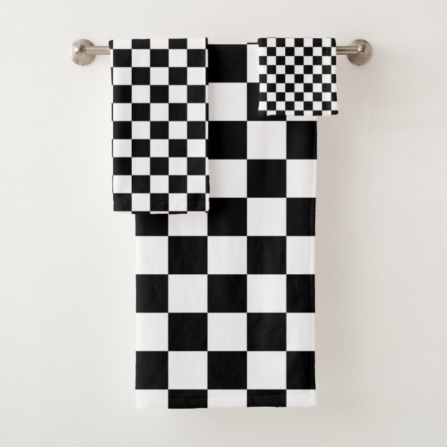 Black and White Chess Digital Print Bath Towel Set (Insitu)