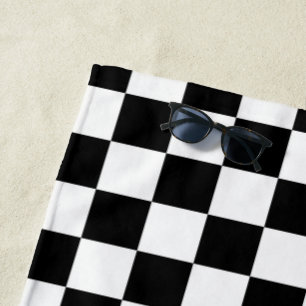 Black and White Chess Digital Print Beach Towel