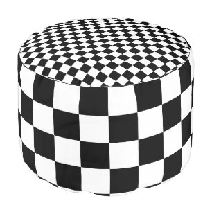 Black and White Chess Digital Print Pouf