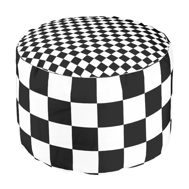 Black and White Chess Digital Print Pouf (Angled Front)