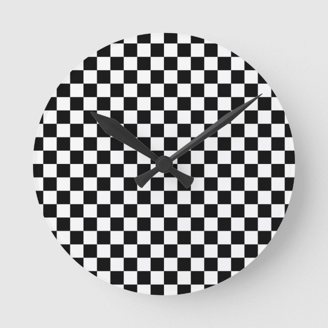 Black and White Chess Digital Print Round Clock (Front)