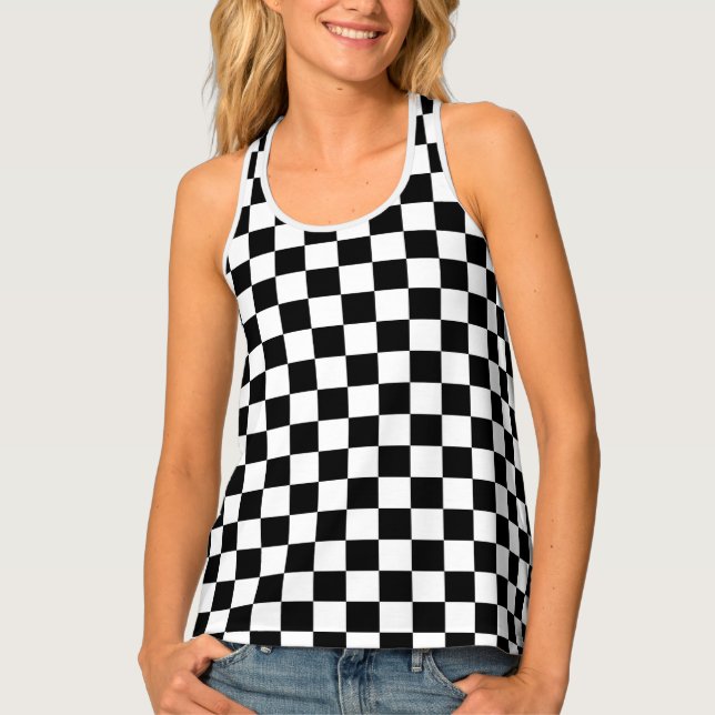 Black and White Chess Digital Print Tank Top (Front)