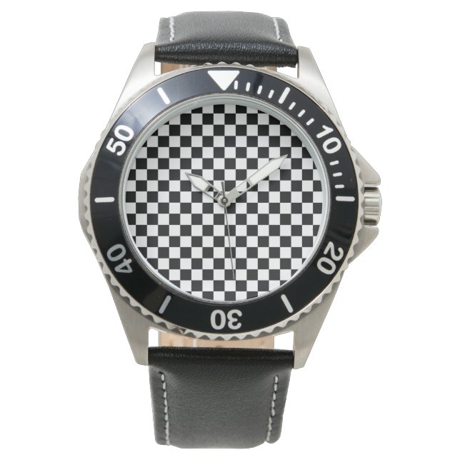 Black and White Chess Digital Print Watch (Front)