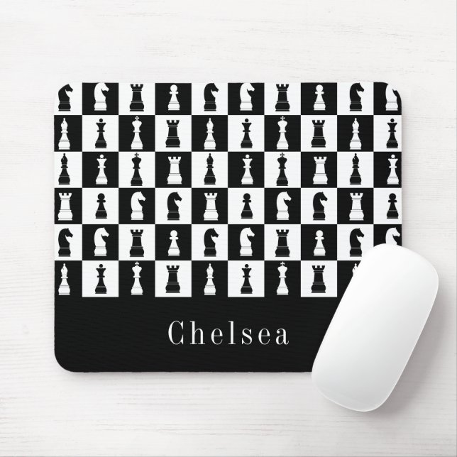Black And White Chess Figures Pattern Mouse Pad (With Mouse)