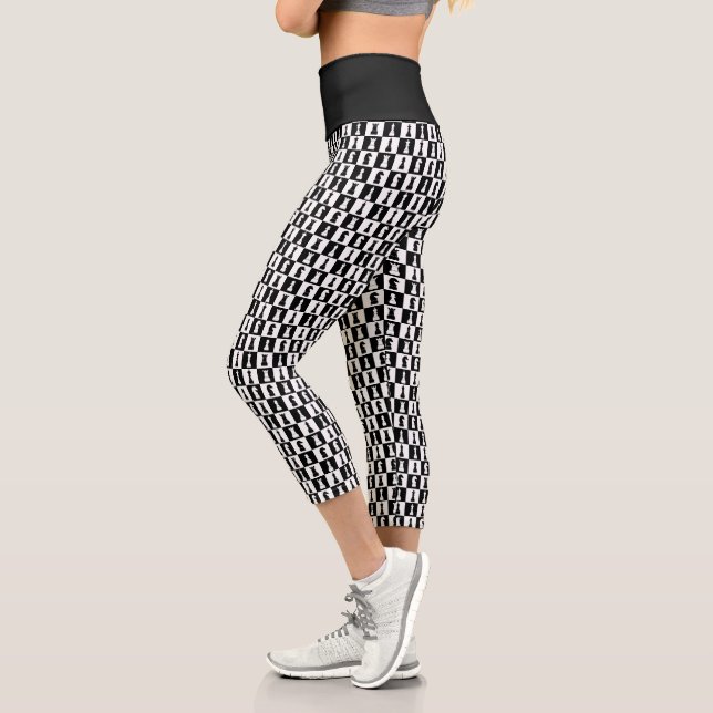 Black And White Chess Game Figues Pattern Capri Leggings (Left)