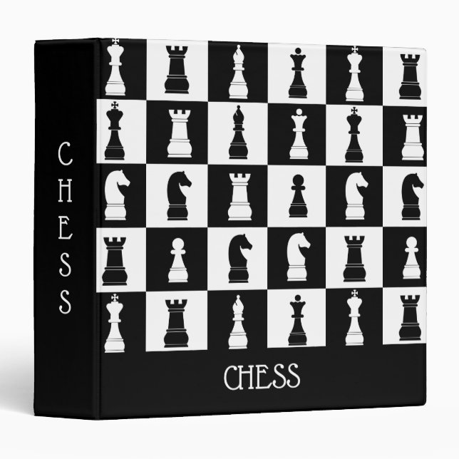 Black And White Chess Game Figures Pattern Text Binder (Front/Spine)