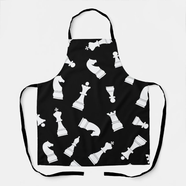 Black and White Chess Piece Pattern Apron (Front)
